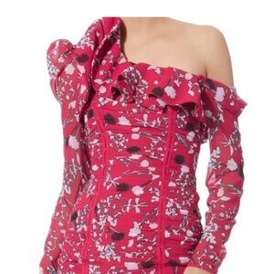 Self-Portrait One Shoulder Red Floral sleeve dress NWT size 4